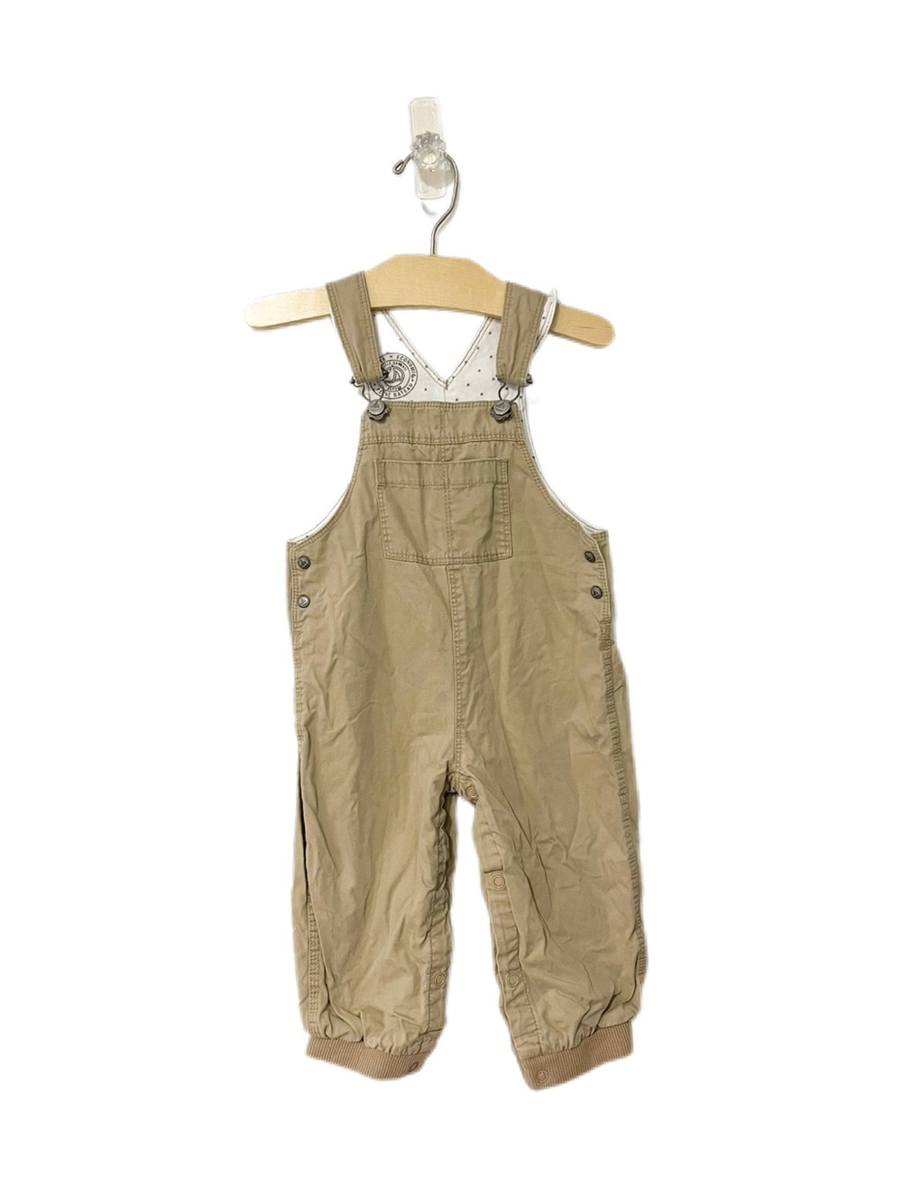 Petit Bateau 18m Baby Khaki Overalls - Comfortable Tan Cotton Dungarees